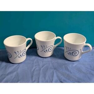 3 Replacement Corelle Corning Oceanview  12 oz. Coffee Mugs Blue Spiral Leaf